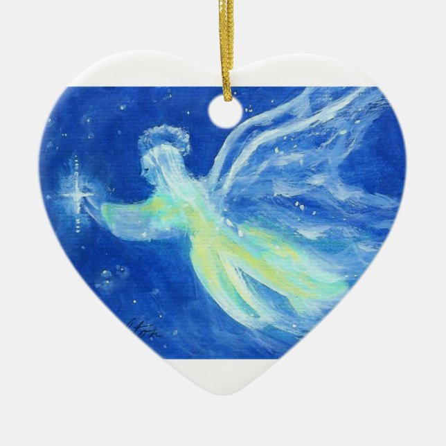 Enfeites de natal do coração do anjo da estrela (Frente)