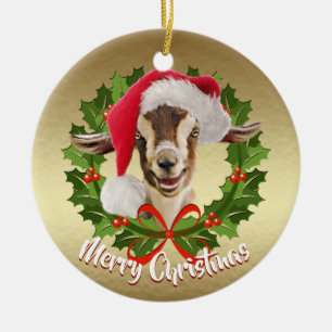 ENFEITES DE NATAL do GOAT Toggenburg Kid Santa Hat