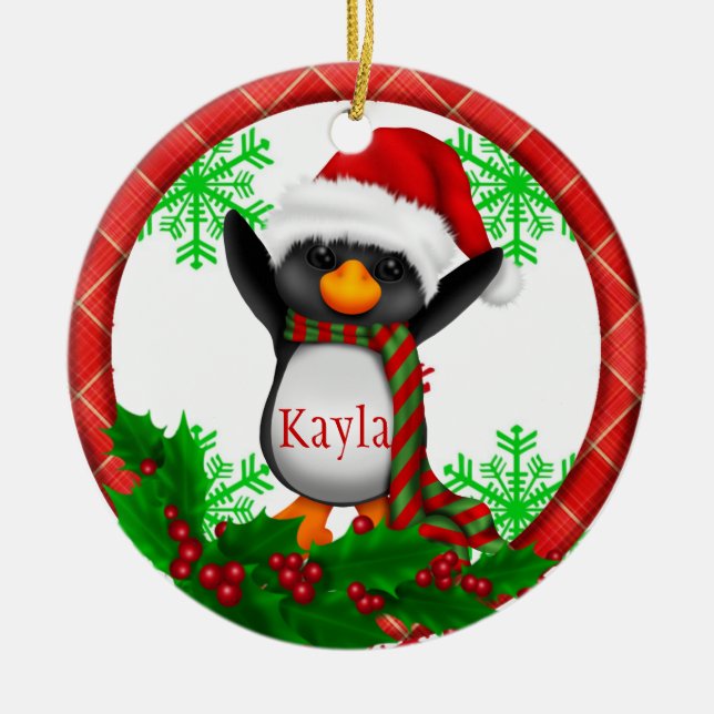 Enfeites de natal do PINGUIM do BEBÊ primeiros (Frente)