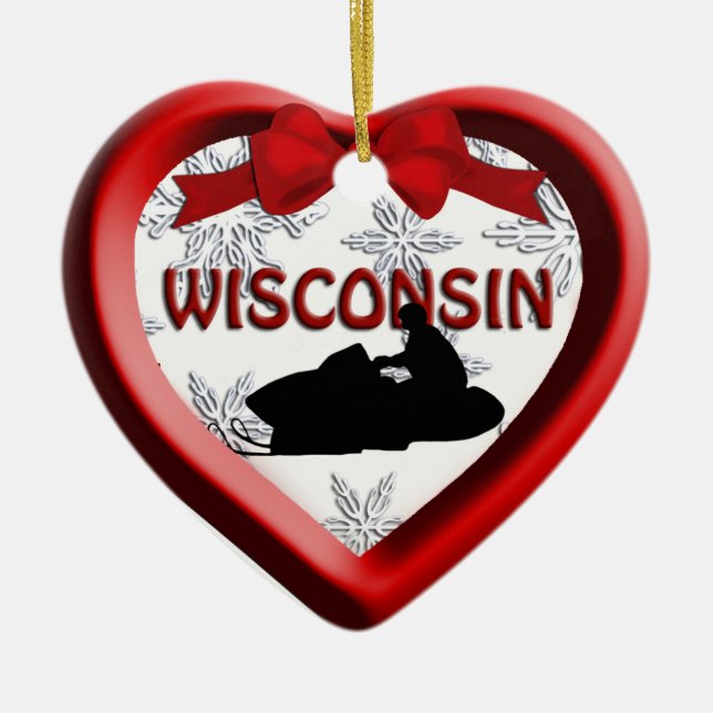 Enfeites de natal do Wisconsin Snowmobile Heart (Frente)