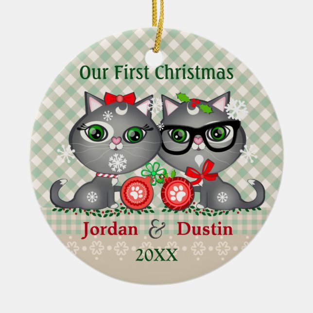 Enfeites de natal dos gatos rústicos feitos sob (Frente)