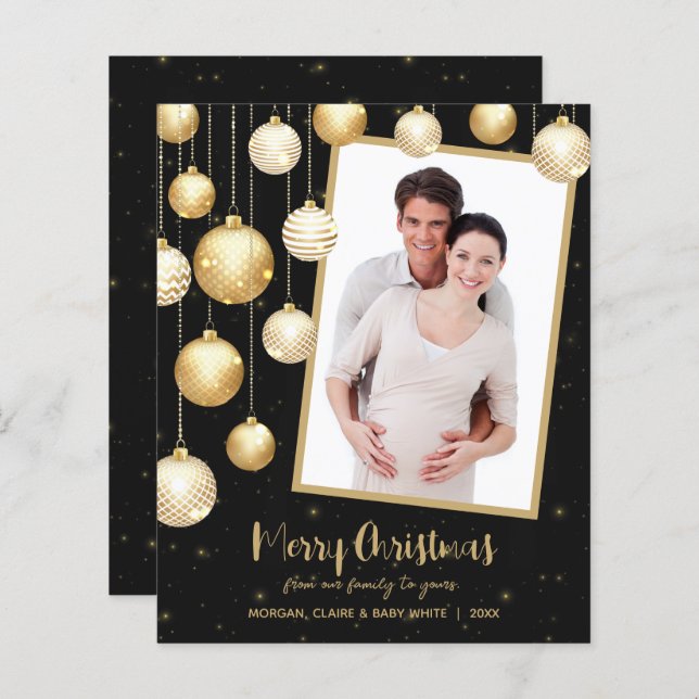 Enfeites de natal Dourados Cartões de natal de fot (Frente/Verso)