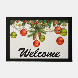 Enfeites de natal e tapete de porta verde