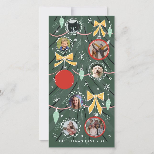 Enfeites de Natal Ilustrados com Foto de Árvore de (Frente)