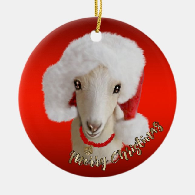Enfeites de natal LaMancha Goat Santa Hat (Frente)
