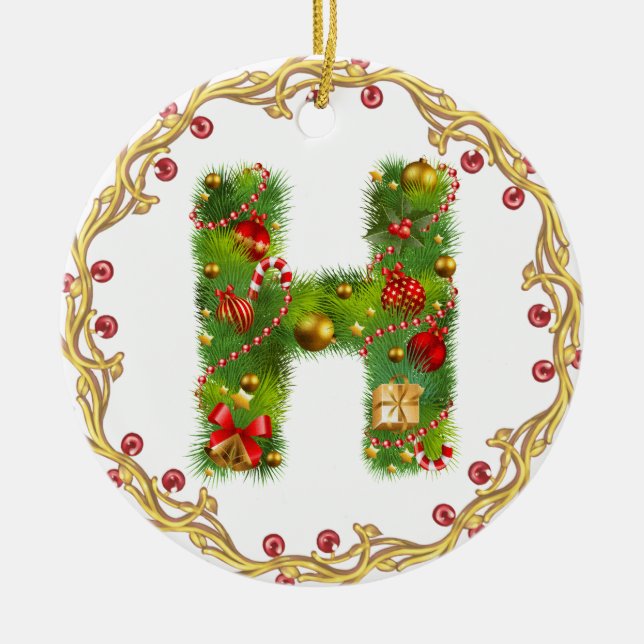 enfeites de natal monogrammed iniciais de H - (Frente)