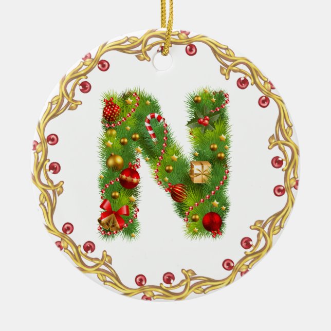 enfeites de natal monogrammed iniciais de n - (Frente)