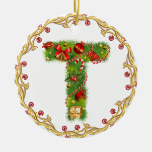 enfeites de natal monogrammed iniciais de T -