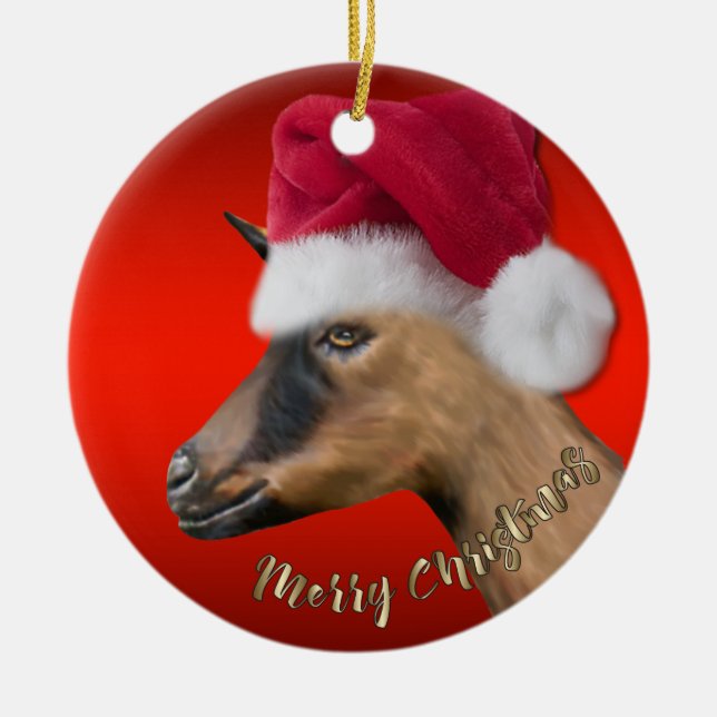 Enfeites de natal Oberhasli Goat Santa Hat (Frente)