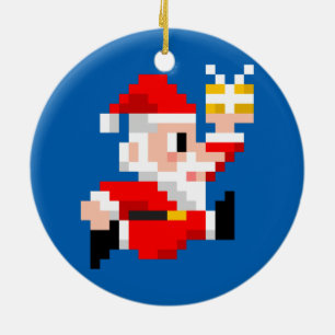 Enfeites de natal: Papai Noel de 8 bits (azul)