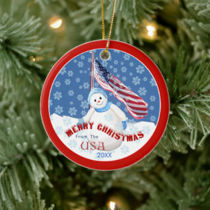Enfeites de natal Patriótico Snowman e Bandeira