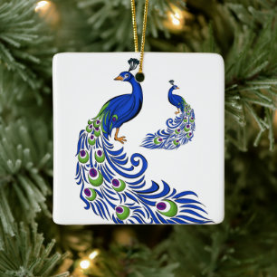 enfeites de natal-Peacocks Ornament Cerâmico