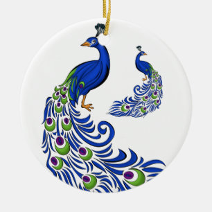 enfeites de natal-Peacocks Ornament Cerâmico