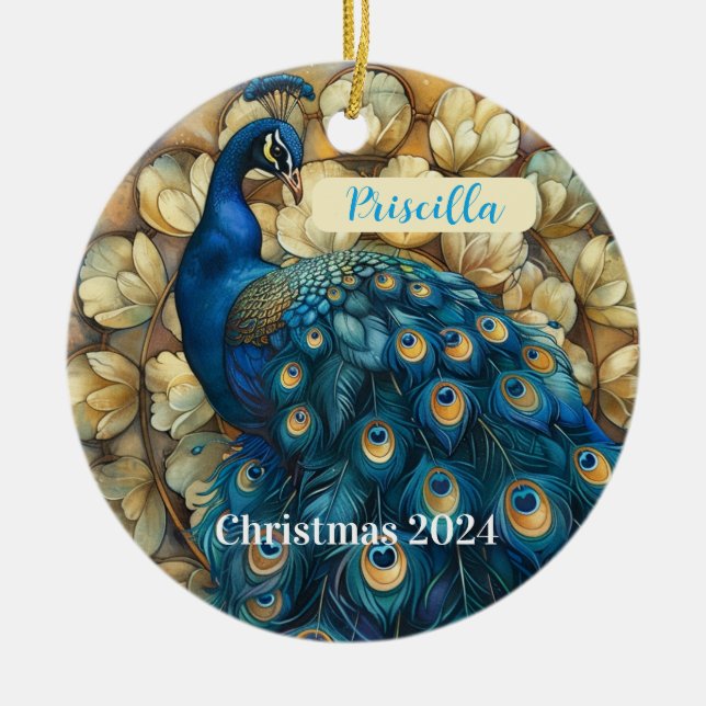 Enfeites de natal Personalizado de Peacock (Frente)