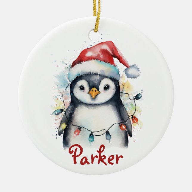 Enfeites de natal Personalizado do Pinguim (Frente)