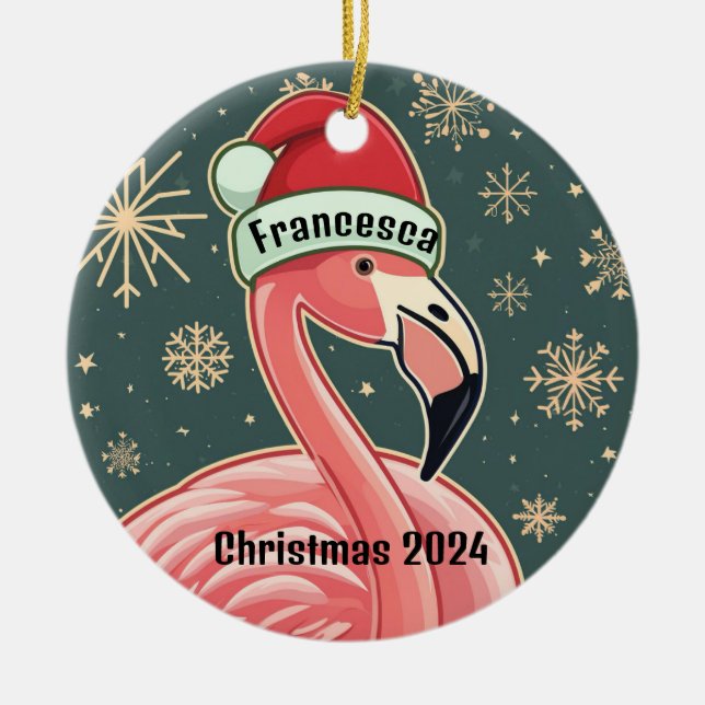 Enfeites de natal Personalizado Flamingo Rosa (Frente)