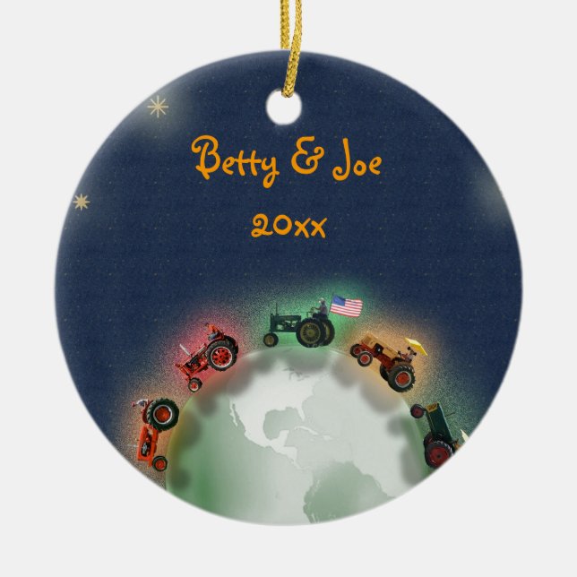 Enfeites de natal personalizados do trator: Paz (Frente)