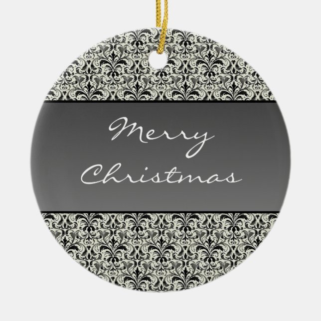 Enfeites de natal redondo Holiday Damask, Cinza (Frente)
