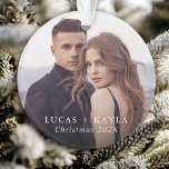 Enfeites de natal Romântico personalizado de 2 fot<br><div class="desc">Comemore seu primeiro Natal junto como um casal com este adorável ornamento de 2 fotos que inclui um modelo de texto para seus nomes e o ano. Faz uma manutenção duradoura para estimar celebrar as férias como um casal.</div>