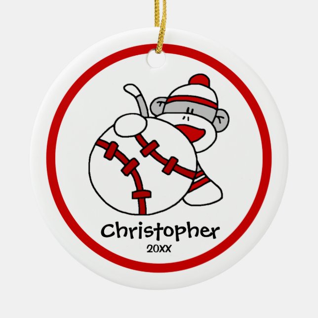 Enfeites de natal s do menino do basebol do macaco (Frente)