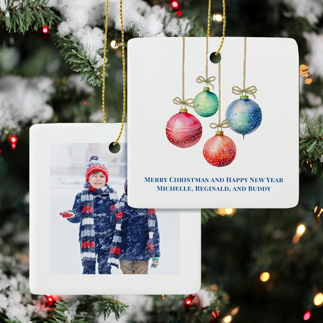 Enfeites de natal Simples de Fotografia de Cores d (Cute Christmas Photo Watercolor Stocking Custom Ornament.)