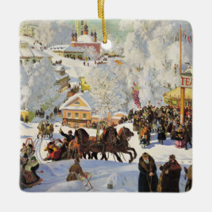 Enfeites de natal-Vintage Cena De Inverno Cerâmica
