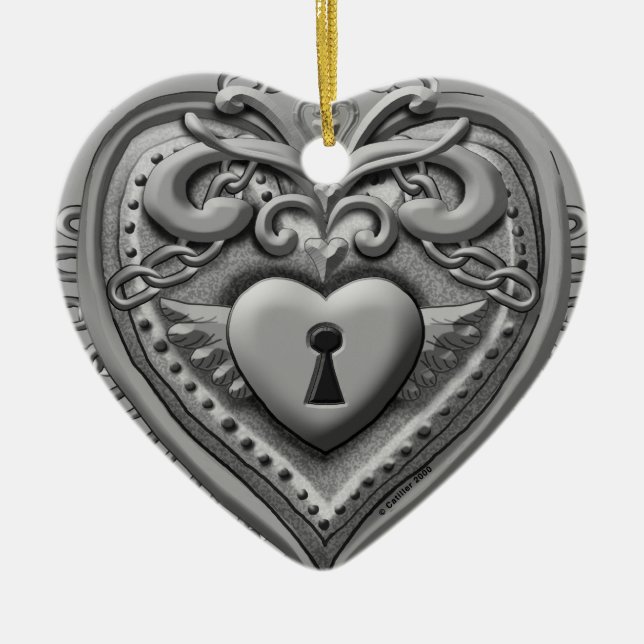 Enfeites personalizados Silvery Heart Lock (Frente)
