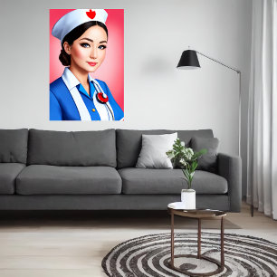 Enfermeira de uniforme azul branco   AI Art Poster