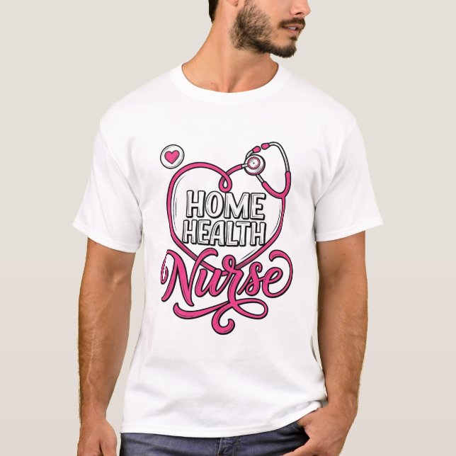 Enfermeira Domiciliar Camisa com Estetoscópio Rosa (Frente)