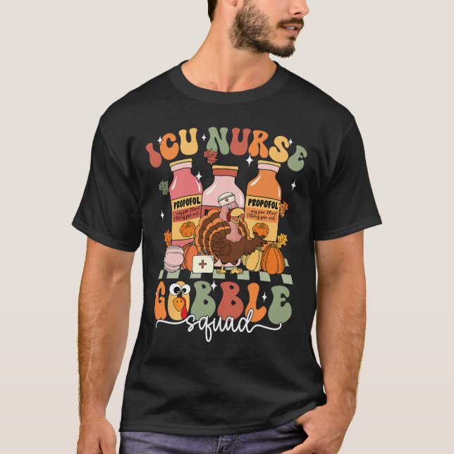 Enfermeira Icu de Ação de Graças Gobble Scrub Top (Frente)