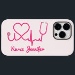 Enfermeira Personalizada Rosa Nome Stethoscope Lin<br><div class="desc">Esta é uma Capa de telefone de iPhone Stethoscope Heart Life Line! Presente perfeito para a sua enfermeira favorita,  um formando de enfermeira recente,  etc.</div>