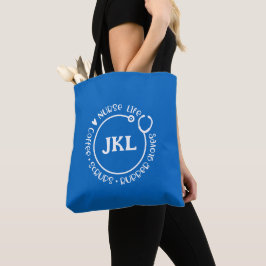 Enfermeira Tote Bag, Enfermeira Azul Moderno Monog