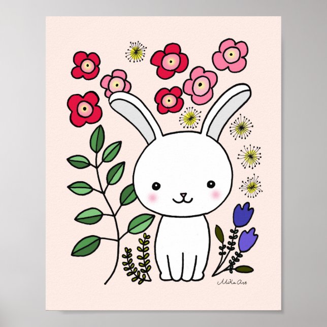 Enfermeiro Coelho Bonito Poster Floral (Frente)