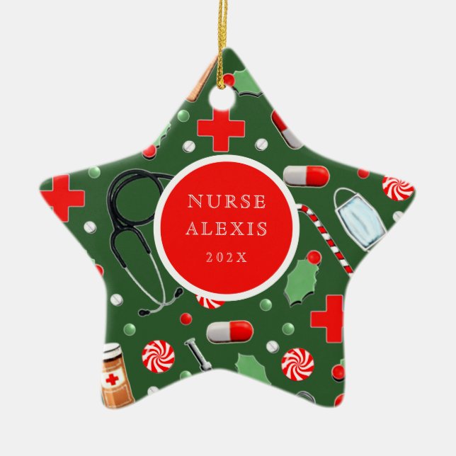 Enfermeiro Feriado Enfermeiro Ornamento Cerâmico (Frente)
