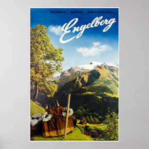 Engelberg, suiça, poster do esqui