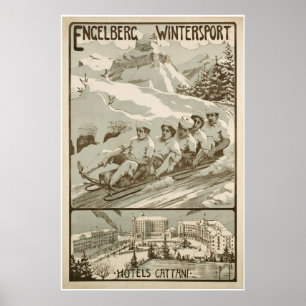 Engelberg Wintersport, suiça, poster do esqui