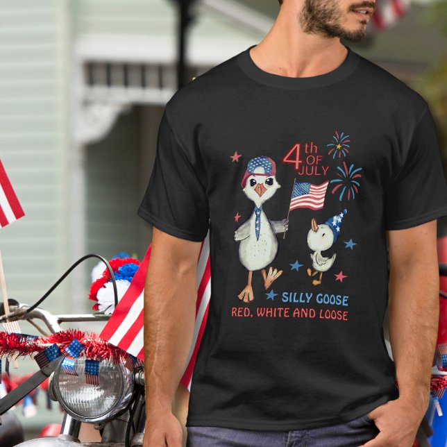 Engraçado 4 de julho Gose com Camisa de Bandeira A (Funny 4th of July Goose with American Flag Shirt)