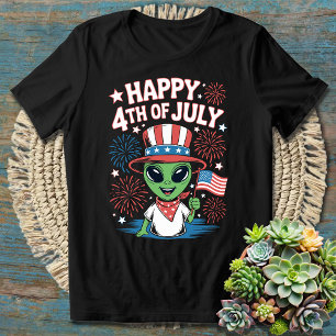 Engraçado Alienígena 4 de julho T-Shirt - Independ
