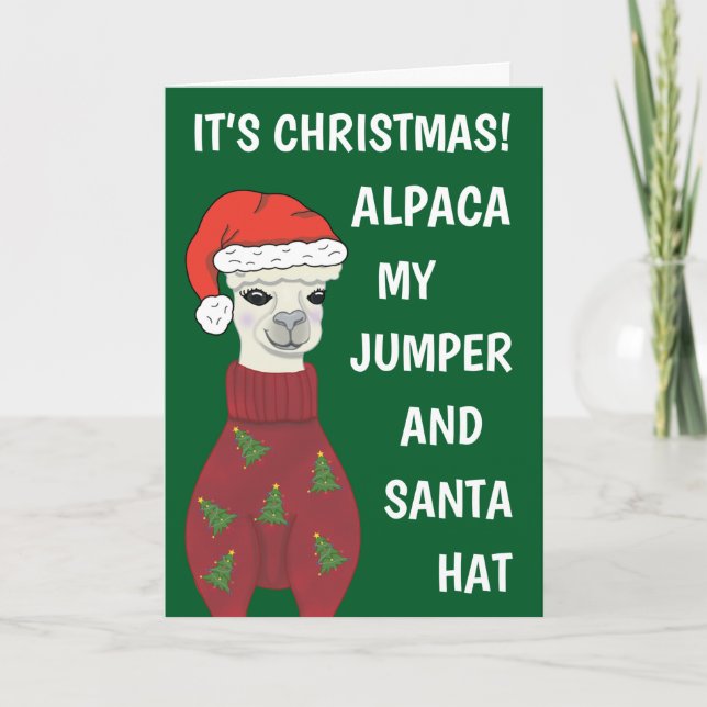 Engraçado Alpaca Pun Feliz Cartão de Natal (Frente)