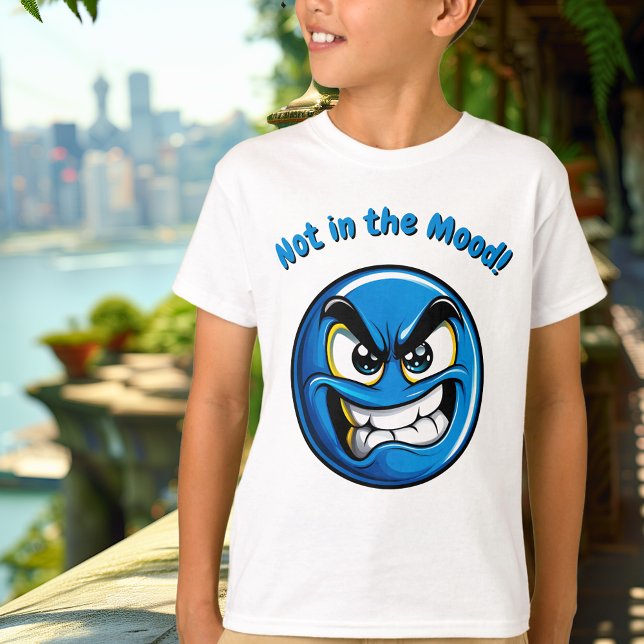 Engraçado Azul Irritado Emoji Kids T-Shirt (Criador carregado)