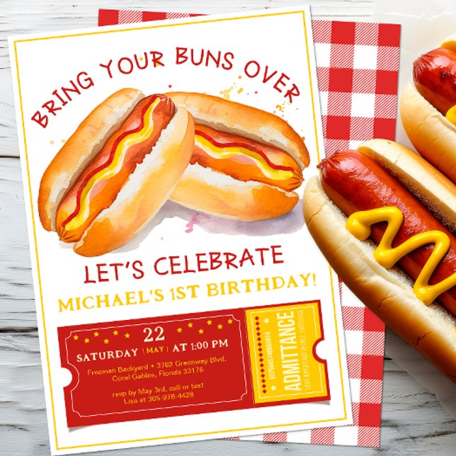 Engraçado Cachorro Quente Convite de Aniversário - (Funny Hot Dog Birthday Party Cookout Invite)