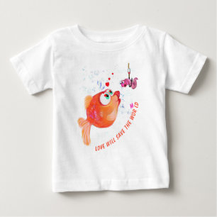 Engraçado Camiseta de Bebê Feliz Peixe e Verme
