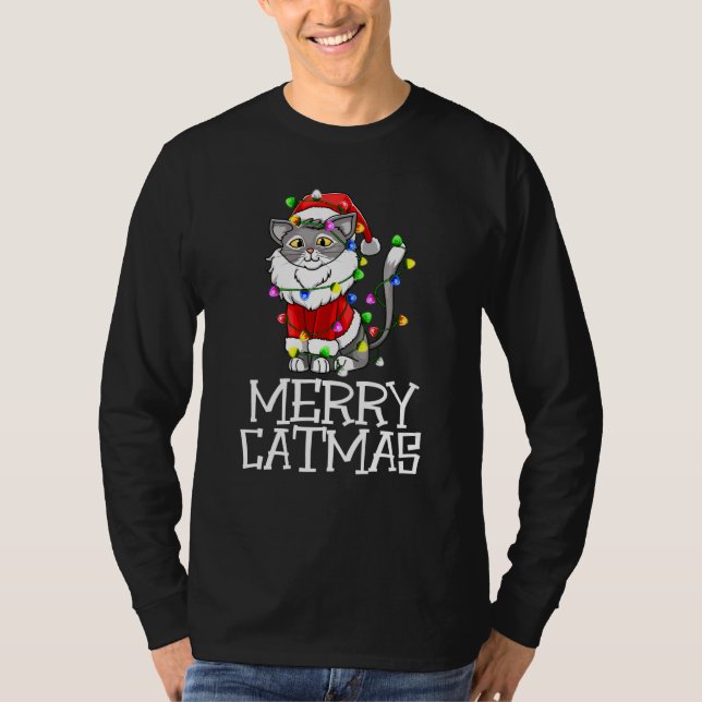 Engraçado Camiseta de Natal Feliz Gato de Natal (Frente)