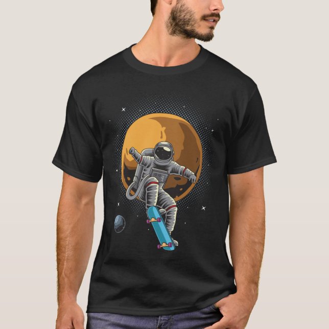 Engraçado camiseta do Astronauta Skateboard, Retro (Frente)