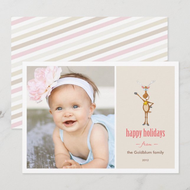 Engraçado Cartão com fotos de Feriado Reindeer. (Frente/Verso)