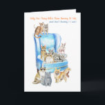 Engraçado Cartão De Aniversário Da Mulher De Gato,<br><div class="desc">Um cartão de aniversário de dama de gato louco, super divertido e maravilhosamente ilustrado (aquarelas), com 10 gatos puritanos! Olhe dentro para um trabalho de arte de aniversariante mais adorável. Há campos de modelo de texto que você pode personalizar dentro e fora desse cartão colorido, como você diz Feliz Aniversário...</div>