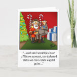 Engraçado Cartão de Humor de Natal Financeiro<br><div class="desc">personagens de desenho animados maravilhosamente engraçados e levemente sarcásticos em situações hilárias que certamente trarão um sorriso para o rosto de qualquer um. Excelente divertido pelo personagem maravilhosamente engraçado e sarcástico que você conhece! Divirta-se em espalhar o riso com este hilariante cartão de saudação financeiro de Natal do artista Bill...</div>