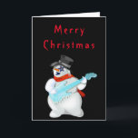Engraçado Cartão de Natal Snowman Rock Musical Gui<br><div class="desc">Cartões de Natal engraçados com o Snowman Rock Music Guitar Player MIGNED Painting - Personalizável - ou Choose / add your favorito card color / text / more !</div>