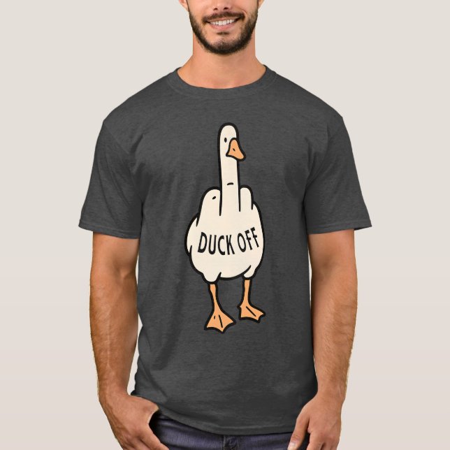 Engraçado Cartoon Duck T-Shirt com "DUCK OFF" (Frente)