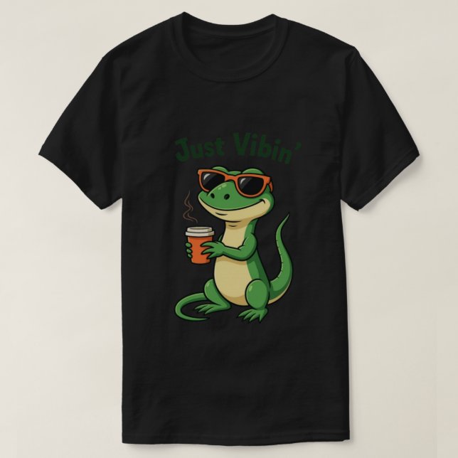 Engraçado Cartoon Lizard Meme T-Shirt Apenas Vibin (Frente do Design)